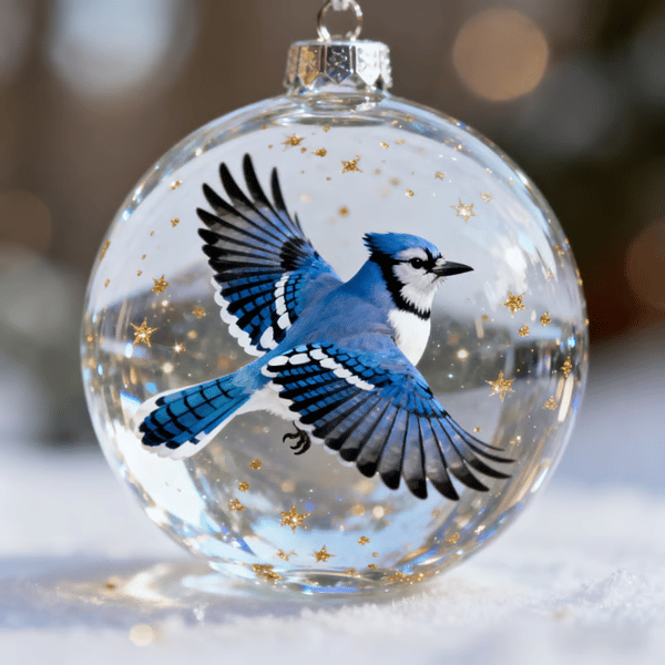 Blue Jay Starry Sky Glass Christmas Ornament