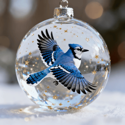 Blue Jay Starry Sky Glass Christmas Ornament