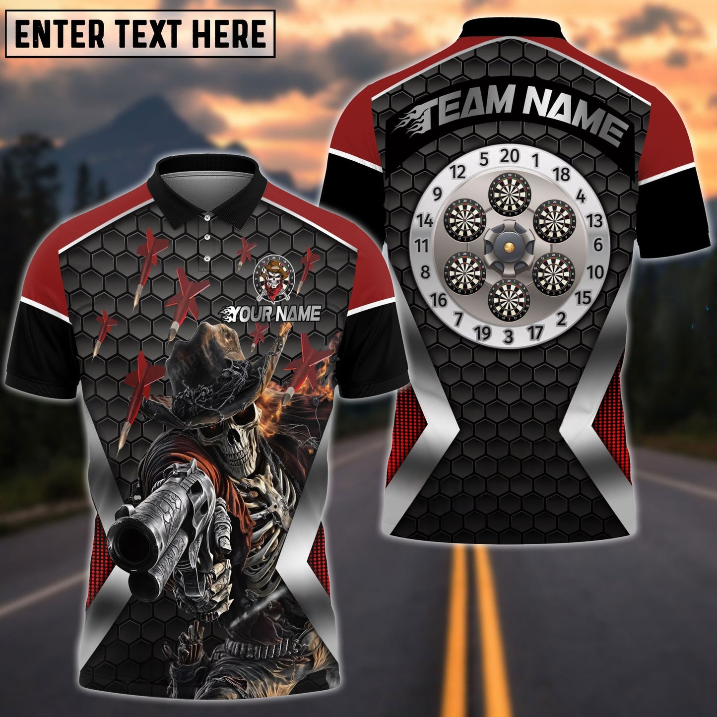 Darts Skull Cowboy Personalized Name, Team Name Shirt (4 Colors)