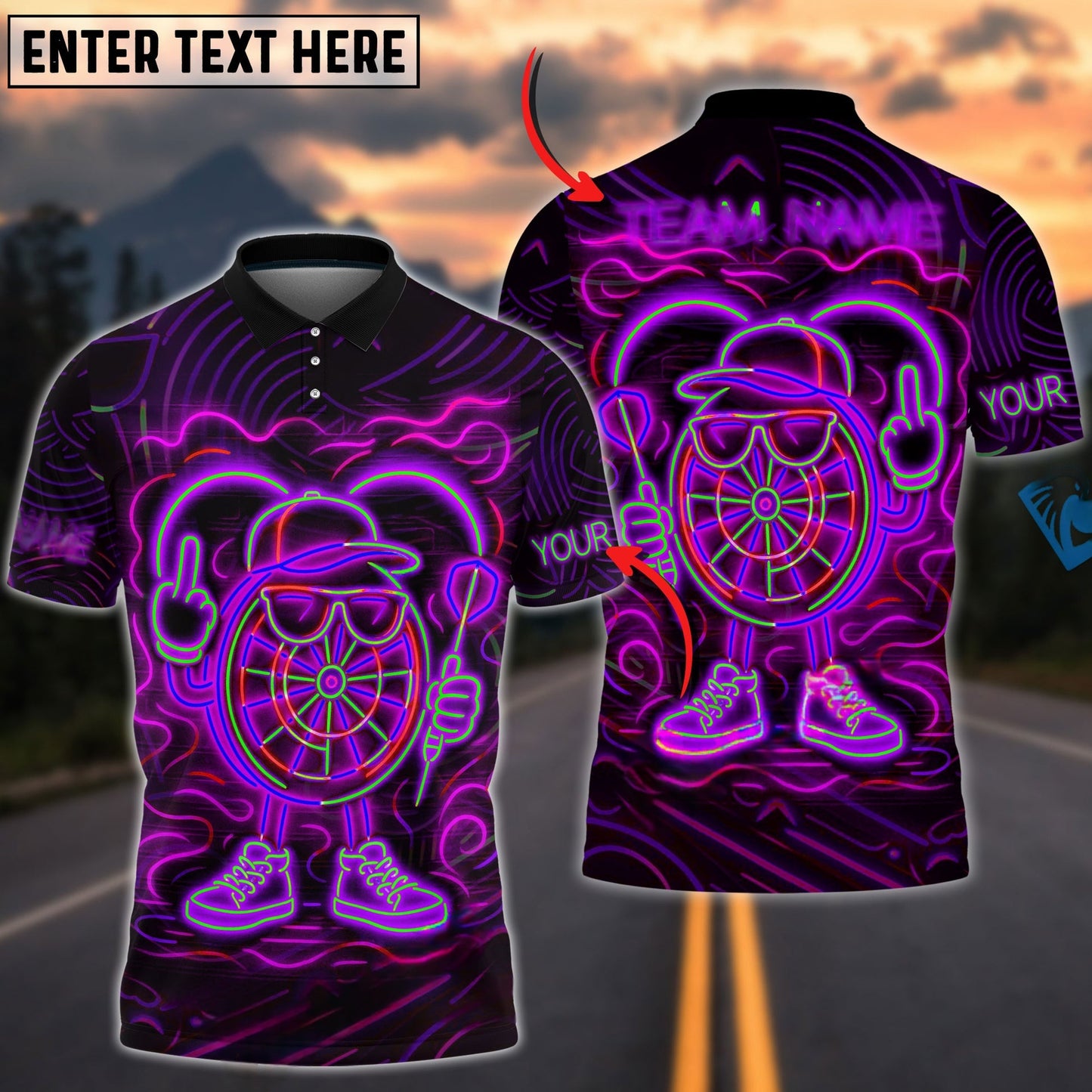 Darts Neon Dartboard Champion Personalized Name, Team Name Shirt