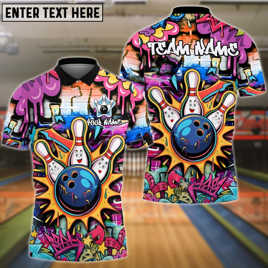 Bowling And Pins Street Graffiti Style Customized Name, Team Name 3D Shirt