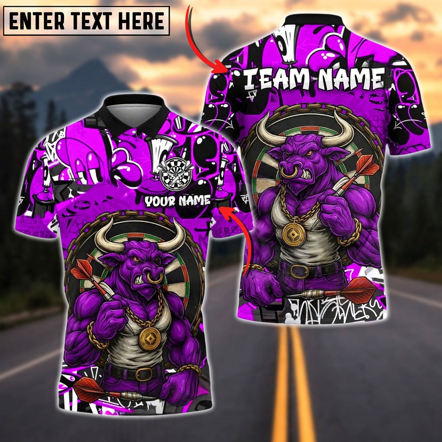 Darts Bull Minotaur Dartboard Customized Name, Team Name 3D Shirt (4 Colors)