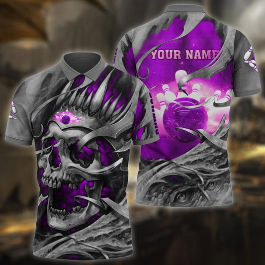 Bowling Skull Pattern Multicolor Customized Name 3D Polo Shirt, Personalized Shirts For Bowling Players