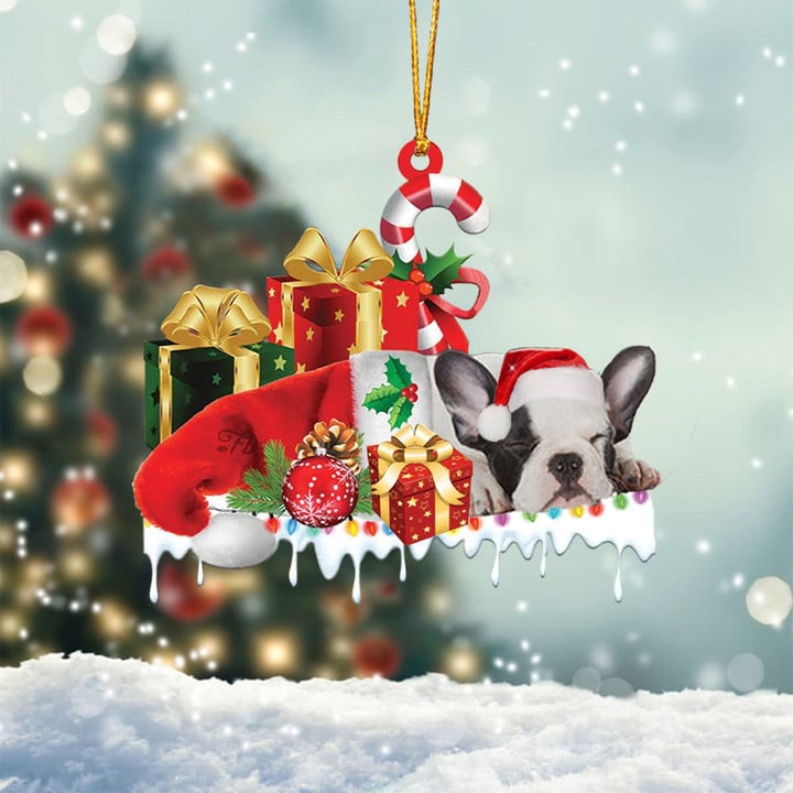 FRENCH BULLDOG MERRY CHRISTMAS HANGING ORNAMENT