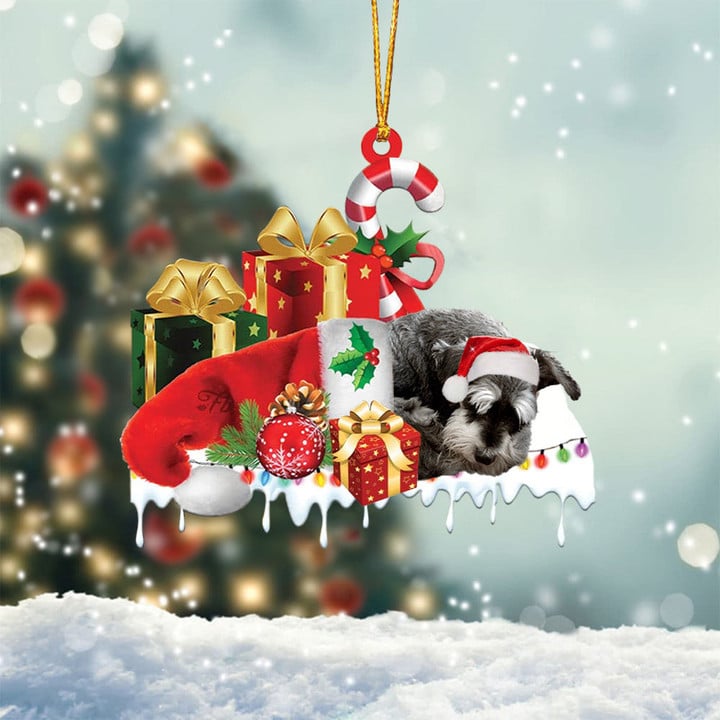 SCHNAUZER MERRY CHRISTMAS HANGING ORNAMENT