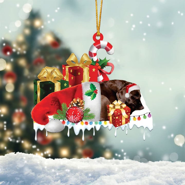 CHOCOLATE LABRADOR MERRY CHRISTMAS HANGING ORNAMENT