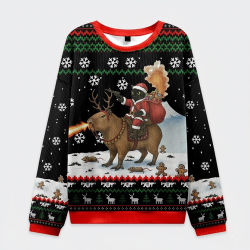 π¦ Santa Riding Reindeer Ugly Christmas Sweater β Funny Holiday Fire Breath Jumper