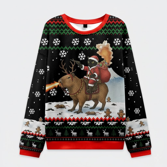 🦌 Santa Riding Reindeer Ugly Christmas Sweater – Funny Holiday Fire Breath Jumper