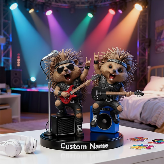 🎶 Custom Hedgehog Rock Duo Figurine – Personalized Rock Band Animal Lovers Gift