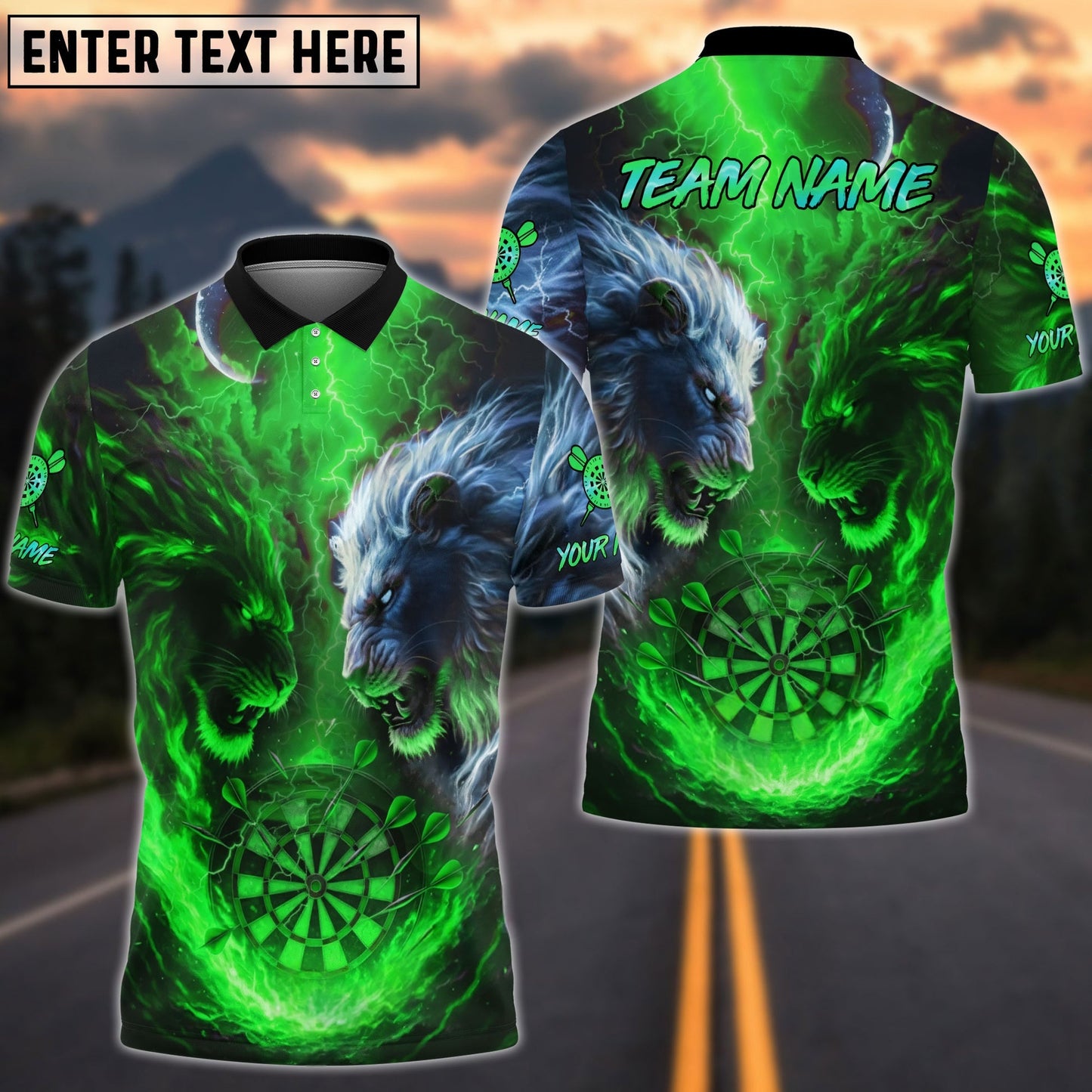 Darts Lion Fire vs Ice Design Personalized Name, Team Name Unisex Shirt (4 Colors)