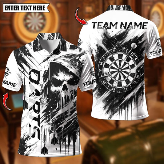 Personalized Name Dart Polo Shirt, Reaper With Dartboard Design ,Custom Team Shirt for Men, Gift for Darts Players