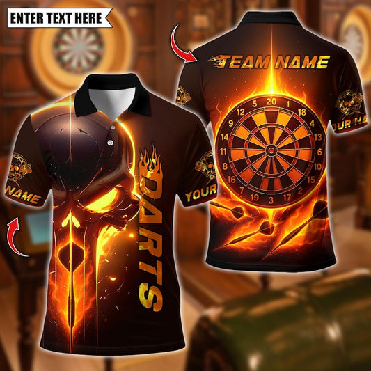 Personalized Name Dart Polo Shirt, Skull With Dartboard Design ,Custom Team Shirt for Men, Gift for Darts Players