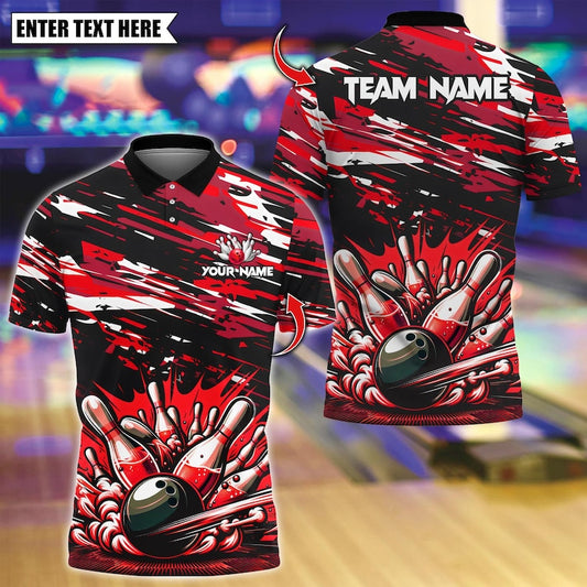 Custom Bowling Polo Shirt, Bowling And Pins Design, Personalized Bowling Polo for Men Women, Personalized Name Team 3D Shirt