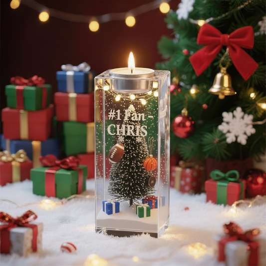 🏈 #1 Fan Christmas Candle – Personalized Sports Tree Acrylic Light Gift