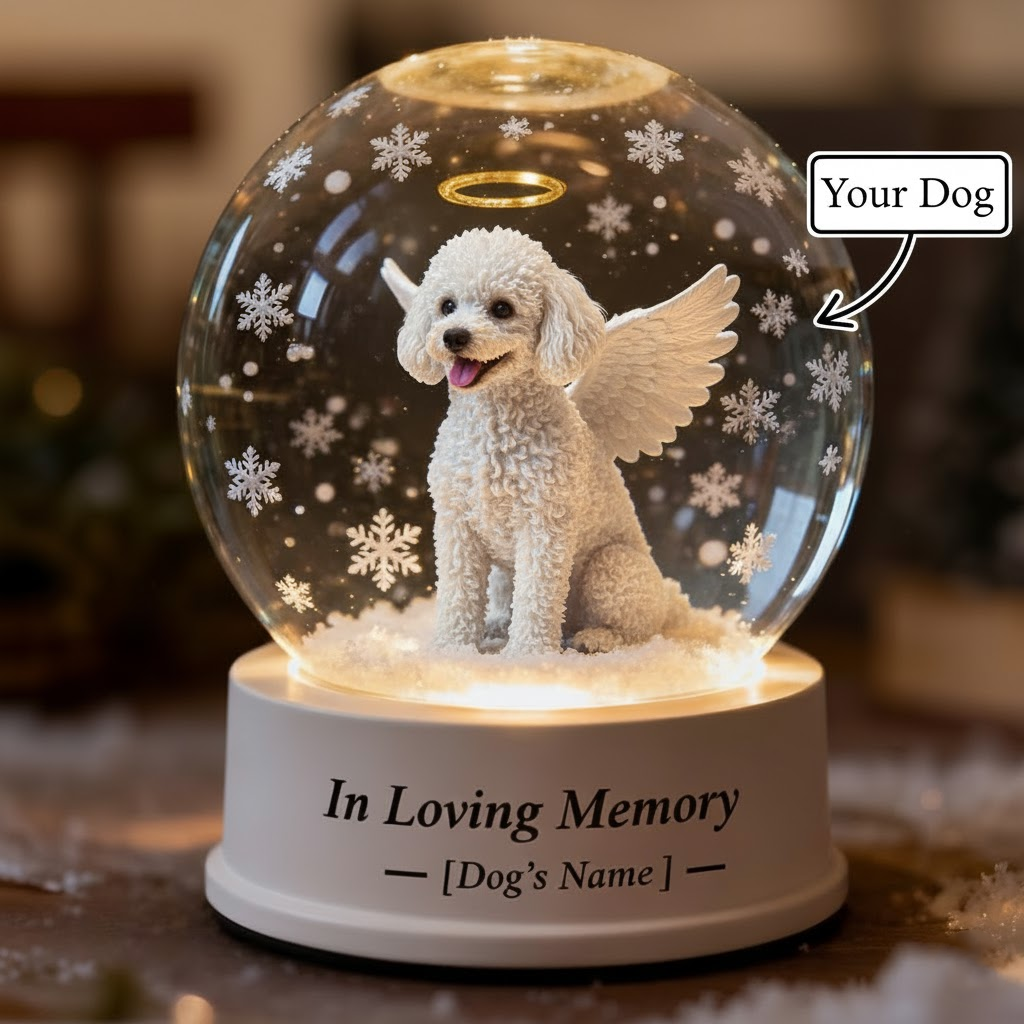 In Memory of White Poodle dog – Custom Dog Angel Acrylic Keepsake Gift