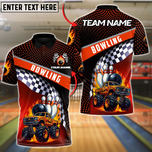 Bowling And Pins Monster Truck Strike Customized Name, Team Name 3D Shirt (4 Colors)