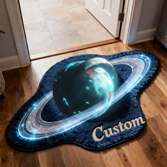 Aqua-Glow Planet 3D Shag Rug — Crystal Rings — Personalized