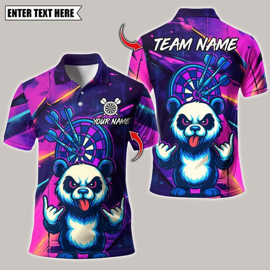 Personalized Name Dart Polo Shirt, Rock Graffiti Panda with Dartboard Design ,Custom Team Shirt for Men, Gift for Darts Players