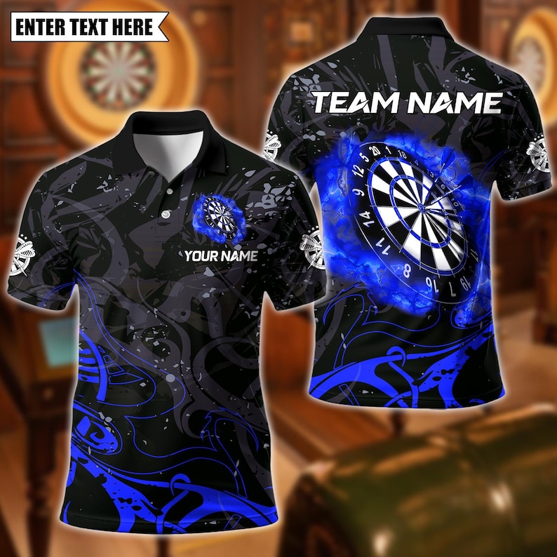 Personalized Name Dart Polo Shirt, Dartboard Design ,Custom Team Shirt for Men, Gift for Darts Players