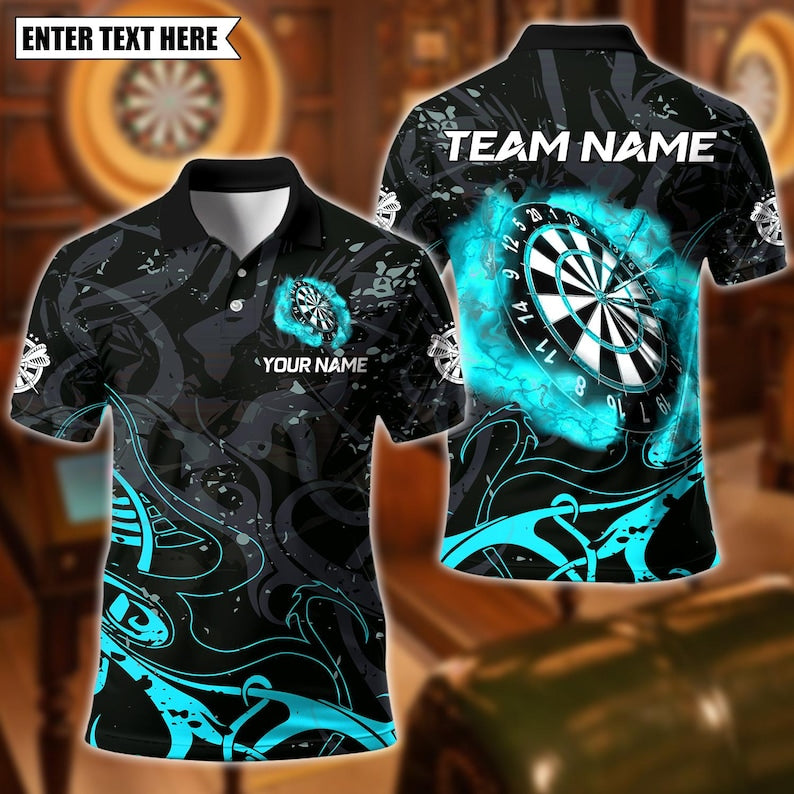 Personalized Name Dart Polo Shirt, Dartboard Design ,Custom Team Shirt for Men, Gift for Darts Players