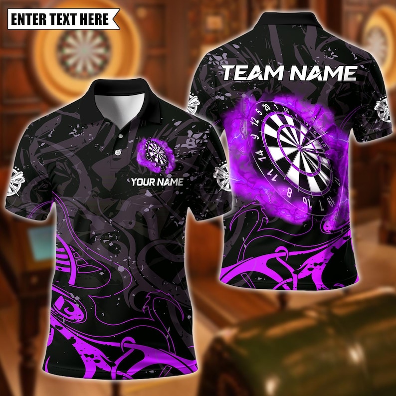Personalized Name Dart Polo Shirt, Dartboard Design ,Custom Team Shirt for Men, Gift for Darts Players