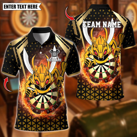 Personalized Name Dart Polo Shirt, Yellow Hornet Power With Dartboard Design ,Custom Team Shirt for Men, Gift for Darts Players
