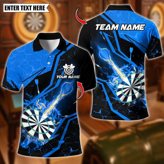 Personalized Name Dart Polo Shirt, Flame With Dartboard Design ,Custom Team Shirt for Men, Gift for Darts Players