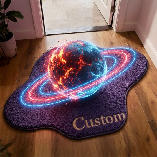 Fire & Ice Planet 3D Rug — Dual Energy Rings — Custom