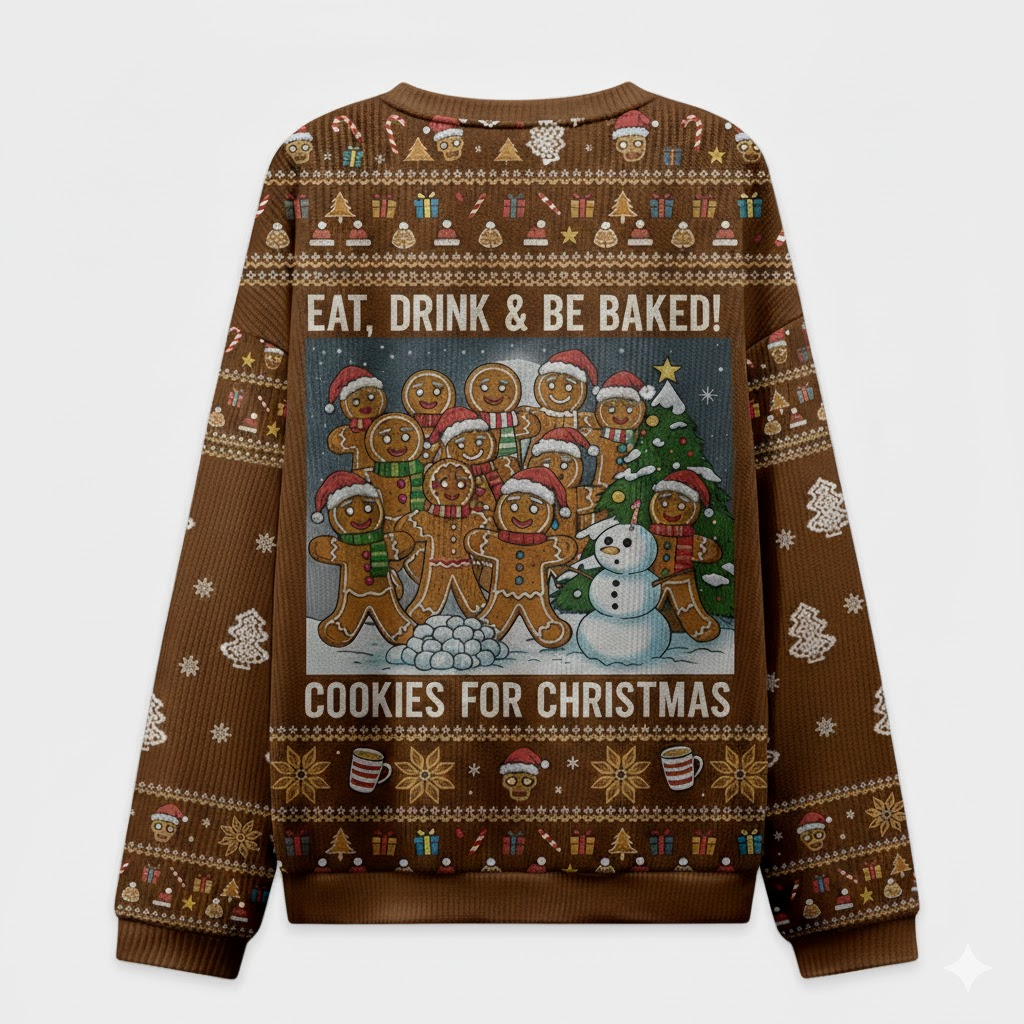 πͺ Eat, Drink & Be Baked Sweater β Cookies For Christmas Funny Ugly Holiday Top