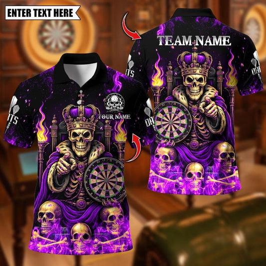 Personalized Name Dart Polo Shirt, King Skeleton With Dartboard Design ,Custom Team Shirt for Men, Gift for Darts Players