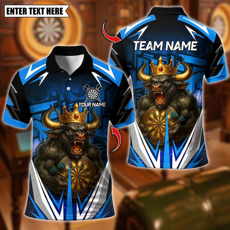 Personalized Name Dart Polo Shirt, Fire Bull Darts Design ,Custom Team Shirt for Men, Gift for Darts Players