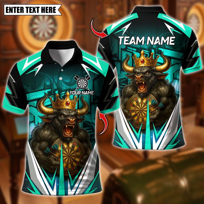 Personalized Name Dart Polo Shirt, Fire Bull Darts Design ,Custom Team Shirt for Men, Gift for Darts Players