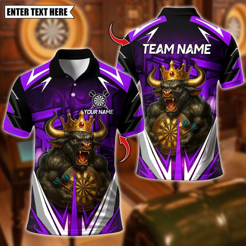 Personalized Name Dart Polo Shirt, Fire Bull Darts Design ,Custom Team Shirt for Men, Gift for Darts Players