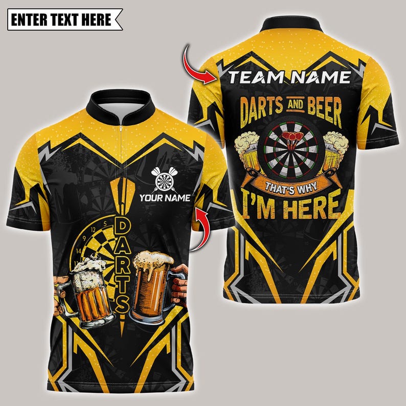 Personalized Name Dart Polo Shirt, Funny Beer Team Design Polo ,Custom Team Shirt for Men, Gift for Darts Players