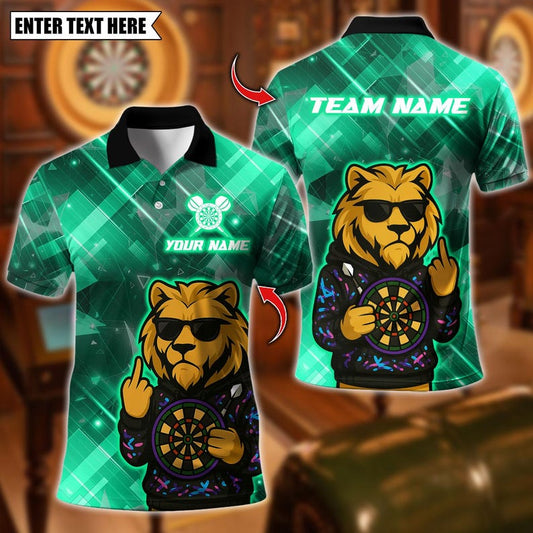 Personalized Name Dart Polo Shirt, Darts Lion Graffiti Design , Custom Team Shirt for Men, Gift for Darts Players