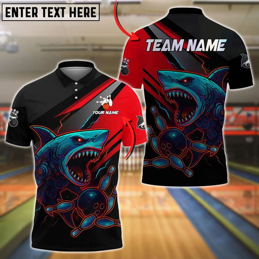 Bowling And Pins Cyborg Shark Customized Name, Team Name 3D Shirt (4 Colors)