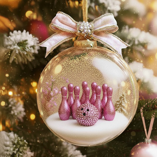 🎳 Bowling Ornament – Pink Sparkle Bowling Pins & Ball Holiday Decor