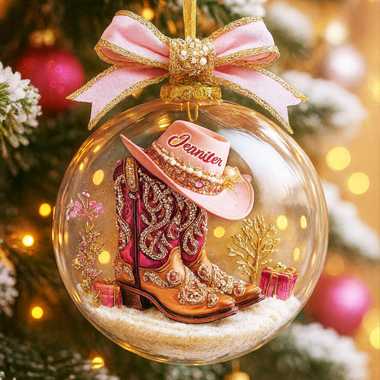 🎀 Pink Cowgirl Boots Ornament – Personalized Western Christmas Decoration