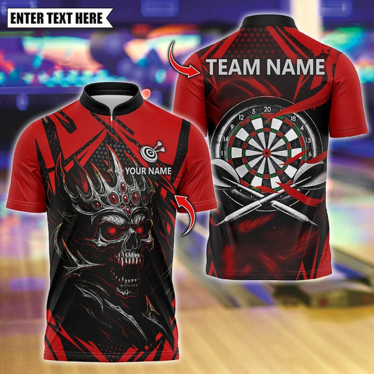 Personalized Name Dart Polo Shirt, Dark Vibes Mystery Skull With Dartboard Design ,Custom Team Shirt for Men, Gift for Darts Players