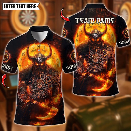 Personalized Name Dart Polo Shirt, Viking Fire Warrior Darts Design ,Custom Team Shirt for Men, Gift for Darts Players