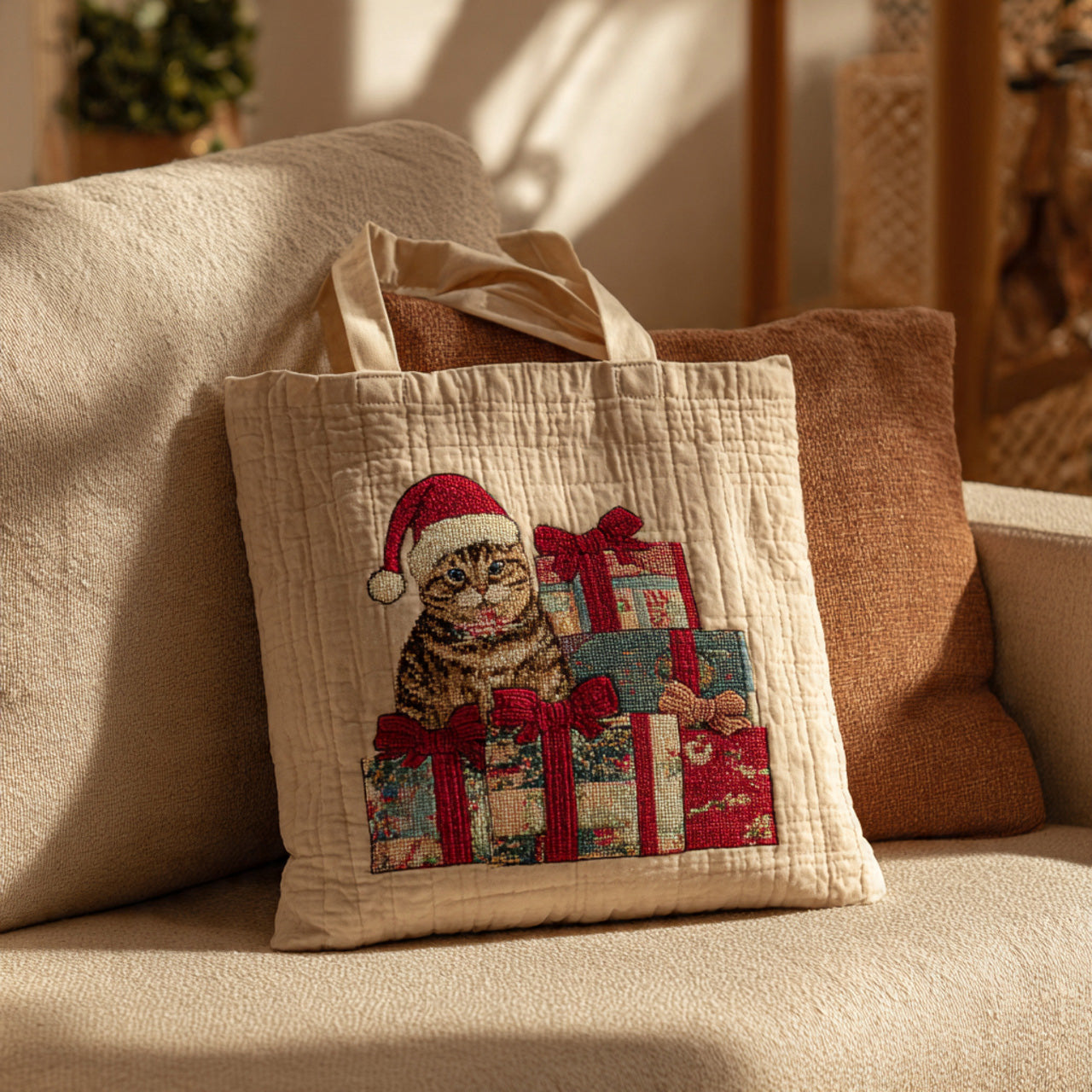 Winking Santa Kitten Gift Tower Tote
