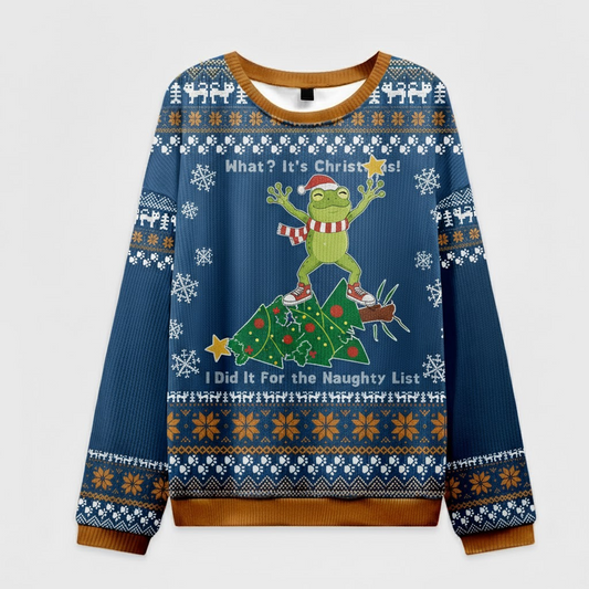 🐸 What? It’s Christmas! Frog Naughty List Sweater – Funny Holiday Ugly Jumper
