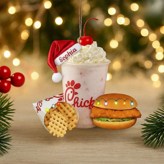 🍗 Chick Ornament – Personalized Fast Food Christmas Decoration for Food Lovers