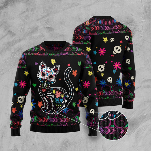 Cat Sugar Skull Ugly Christmas Sweater