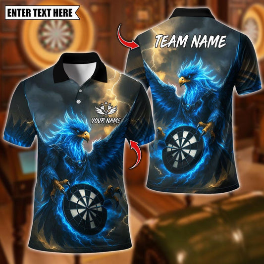 Personalized Name Dart Polo Shirt, Darts Phoenix Thunder Lightning Design ,Custom Team Shirt for Men, Gift for Darts Players