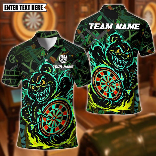 Personalized Name Dart Polo Shirt, Wild Bear With Dartboard Design ,Custom Team Shirt for Men, Gift for Darts Players