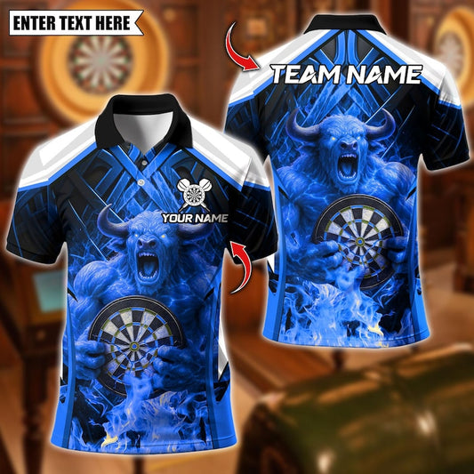 Personalized Name Dart Polo Shirt, Fire Bull Darts Design ,Custom Team Shirt for Men, Gift for Darts Players
