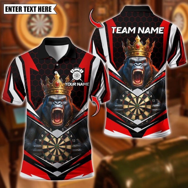 Personalized Name Dart Polo Shirt, King Lion Dartboard Design ,Custom Team Shirt for Men, Gift for Darts Players