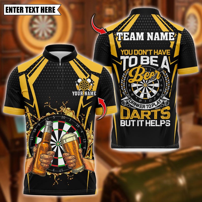 Personalized Name Dart Polo Shirt, Funny Beer Team Design Polo ,Custom Team Shirt for Men, Gift for Darts Players