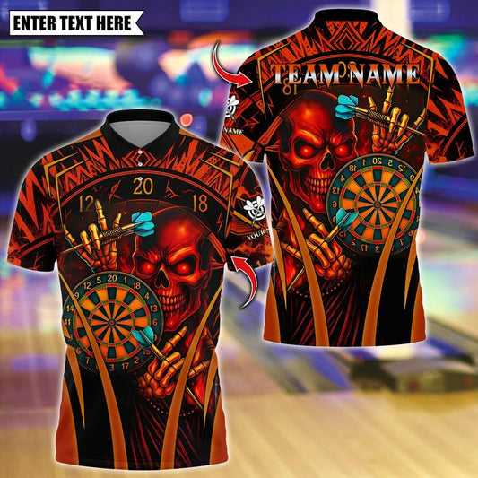 Personalized Name Dart Polo Shirt, Skull With Dartboard Design ,Custom Team Shirt for Men, Gift for Darts Players